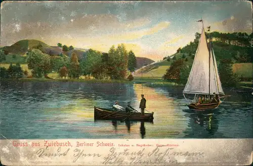 Ansichtskarte Zwiebusch-Gosen-Neu Zittau Berliner Schweiz. Segelboote 1905