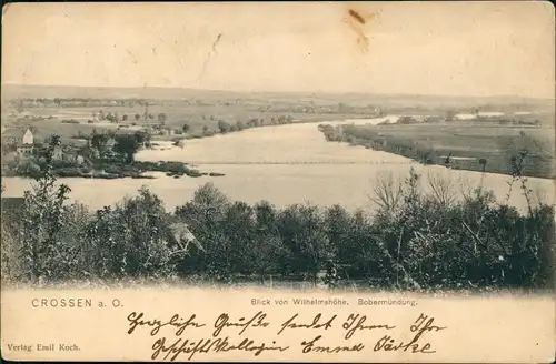 Crossen an der Oder Krosno Odrzańskie Blick von Wilhelmshöhe. Bobermündung. 1904