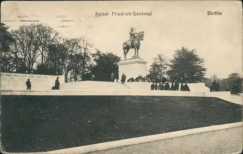 Postcard Stettin Szczecin Kaiser Friedrich-Denkmal 1914  gel. Feldpoststempel