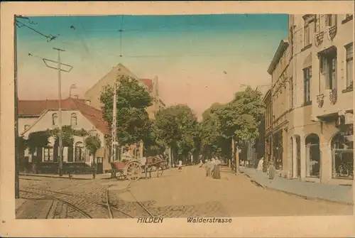 Ansichtskarte Hilden Straßen-Ansicht Pferde-Fuhrwerk i.d. Walderstrasse 1910