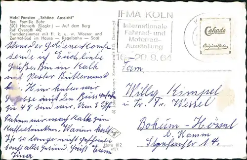 Honrath-Lohmar Hotel-Pension Schöne Aussicht (Siegkreis) Auf dem Berg 1964/1962