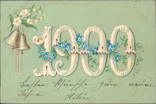 Ansichtskarte  Neujahr Sylvester New Year Glocken Feilchen 1900