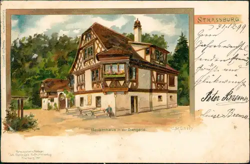 Straßburg Strasbourg Bauernhaus in der Orangerie. Künstlerkarte C. Münch 1900