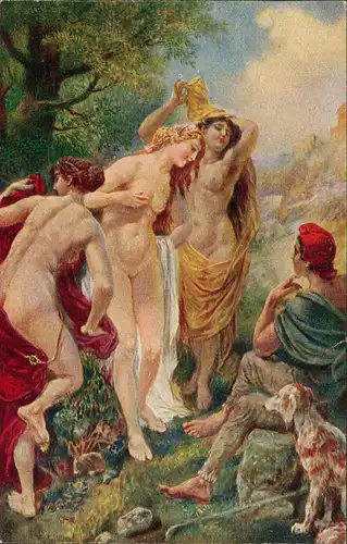 Erotik (Nackt - Nude) Künstlerkarte Arpád V. Molnár-Trill tanzende 1913