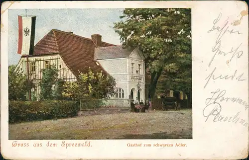 Ansichtskarte Burg (Spreewald) Gasthof zum schwarzen Adler. Patriotika 1906