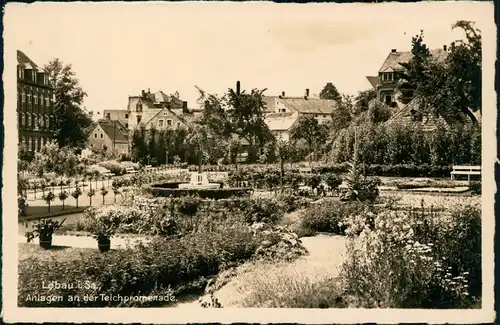 Löbau Anlagen an der Teich promenade. 1939  gel. !955 Landpoststempel