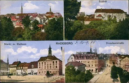 Ansichtskarte Radeberg Marktplatz , Dresdnerstraße - 4 Bild 1925