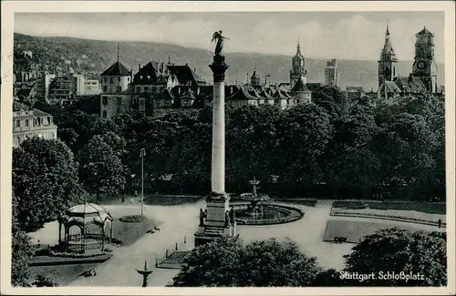 Ansichtskarte Stuttgart Schloßplatz, Denkmal, Stadt-Teilansicht 1940