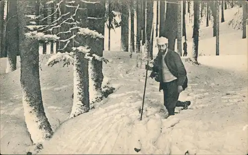 Ansichtskarte  Winter-Idylle Schneeläufer - Thüringen 1909