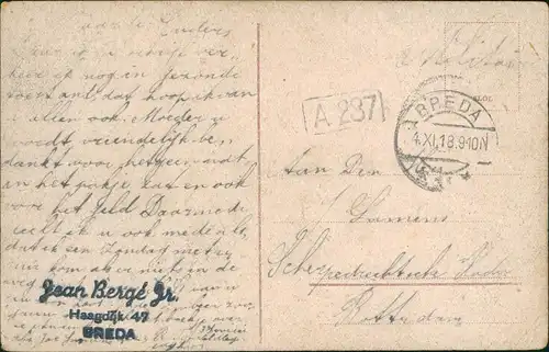 Postkaart Breda Cav. Kazerne. 1918  gel. Feldpost