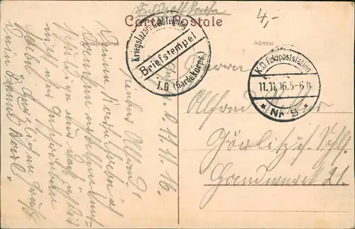 Postkaart Kortrijk Courtrai Les Tours du Broel. 1916  gel. Feldpoststempel