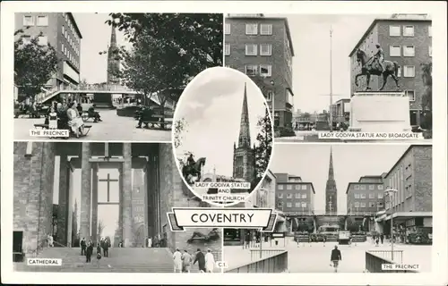 Coventry Mehrbild-AK u.a. THE PRECINCT ODIVA STATUE CATHEDRAL 1966