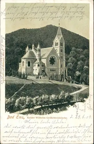 Ansichtskarte Bad Ems Kaiser Wilhelm Gedächtniskirche 1904    (Ankunftsstempel)