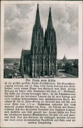 Ansichtskarte Köln Kölner Dom (mit Beschreibung) 1940