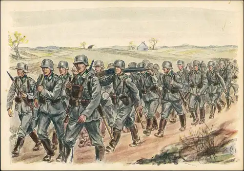 Ansichtskarte  2. Weltkrieg Künstlerkarte: Infanterie im Vormarsch 1940