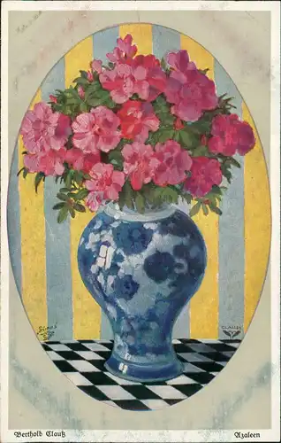 Ansichtskarte  Künstlerkarte Berthold Clauß Vase Azaleen 1912