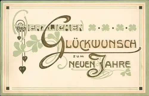 Neujahr Sylvester New Year Gruss mit geschungener Gold-Schrift 1914 Prägekarte