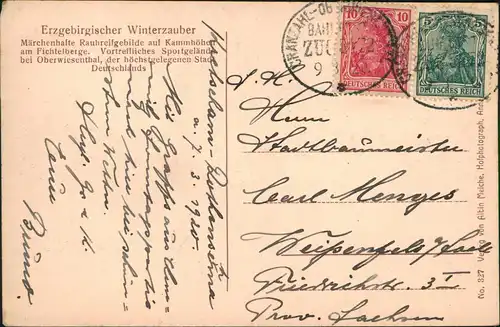 Ansichtskarte .Sachsen Erzgebirgischer Winterzauber 1920     Bahnpoststempel