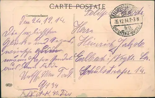 Feldpostkarte 1. Weltkrieg  Ansicht Lievin Rue Faidherbe 1914 Feldpost gelaufen