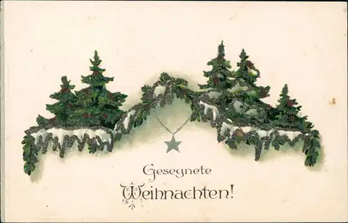 Weihnachten Christmas Tannenbäume Weihnachtsstern Glitzerapplikation 1915
