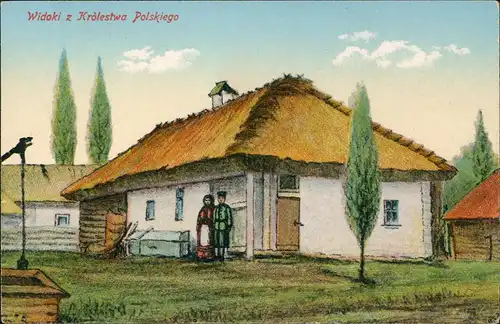 Polen Polska Widoki z Królestwa Polskiego Haus Ried gedeckt Dorf-Leben 1910