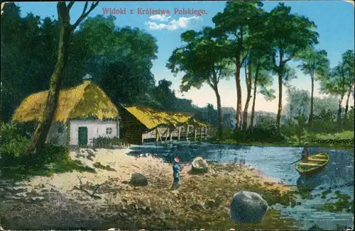 Polen Polska Widoki z Królestwa Polskiego Landschafts-Häuser in Polen 1910