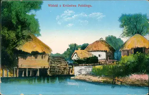 Polen Polska Widoki z Królestwa Polskiego, Dorf-Leben Häuser in Polen 1910