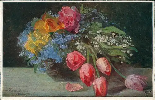 Ansichtskarte  Künstlerkarte Blumenbouquet Tulpen 1912