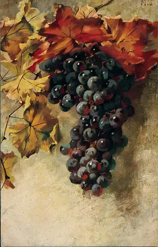Ansichtskarte  Künstlerkarte Trauben im Herbst Farbenfroh 1912