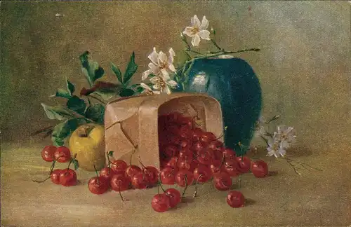 Ansichtskarte  Künstlerkarte Stillleben Äpfel und Kirschen 1912