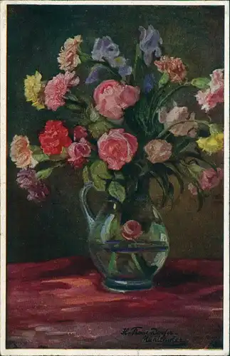 Ansichtskarte  Künstlerkarte Stilleben bunter Blumenstrauss 1912