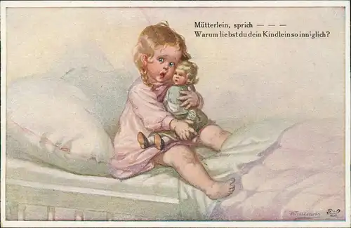 Kinder Künstlerkarte „Puppenmütterchen" Mütterlein, sprich 1912
