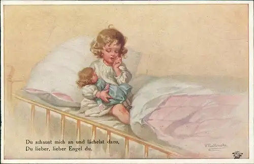 Puppenmütterchen Kinder Künstlerkarte Nach Orig. v. Wally Fialkowska 1912