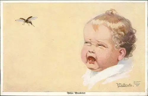 Ansichtskarte  Kinder Künstlerkarte Böser Brummer Fialkowska 1912