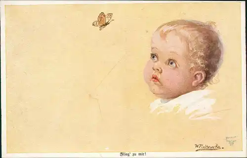 Kinder Künstlerkarte „Ungebetene Gäste"   Wally Fialkowska 6 Darst. 1912