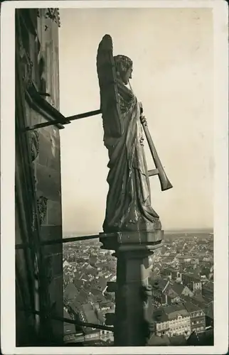 Ansichtskarte Freiburg im Breisgau Posaunenengel am Münsterturm - Stadt 1935