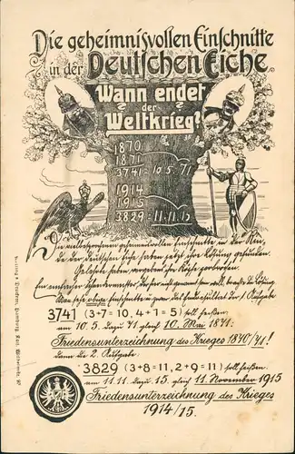 Militär/Propaganda 1.WK (Erster Weltkrieg) Friedenseiche Künstlerkarte 1915