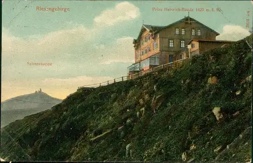 Postcard Krummhübel Karpacz Prinz-Heinrich-Baude mit Schneekoppe 1912