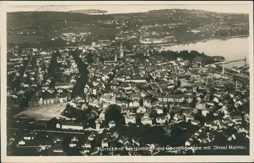 Konstanz Luftbild im Hintergrund Überlingensee u. Insel Mainau 1936