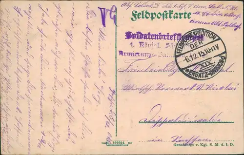 Russen im Rücken der deutschen Westfront zum ??? Militaria 1915  gel. Feldpost