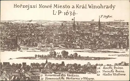 Königliche Weinberge-Prag Královské Vinohrady, Praha Künstlerkarte  1636/1915