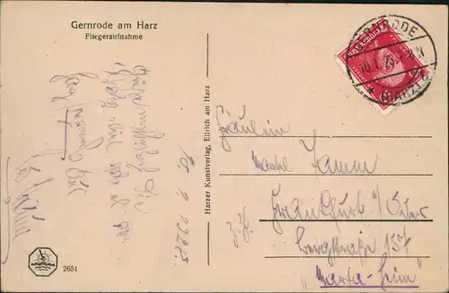Ansichtskarte Gernrode-Quedlinburg Gernrode am Harz Fliegeraufnahme 1923