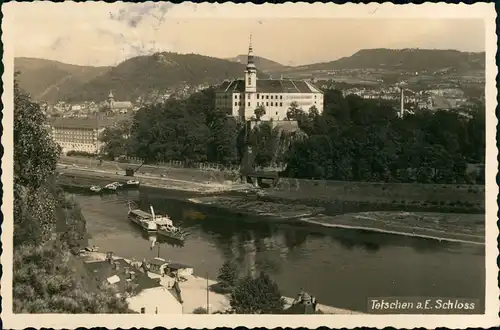 Postcard Tetschen-Bodenbach Decín Elbe Panorama Blick zum Schloss 1930