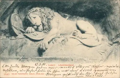 Ansichtskarte Luzern Lucerna Löwendenkmal 1900   gelaufen nach POSEN