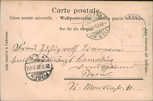 Ansichtskarte Luzern Lucerna Löwendenkmal 1900   gelaufen nach POSEN