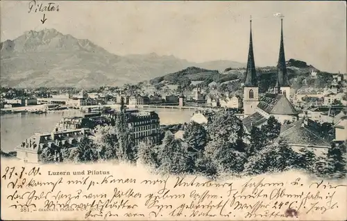 Luzern Lucerna Panorama mit Pilatus 1900  gelaufen nach POSEN (Ankunftsstempel)