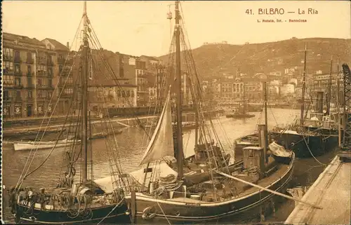 Bilbao Bilbo Panorama-Ansicht La Ria, Schiffe Hafen Anlegestelle 1935