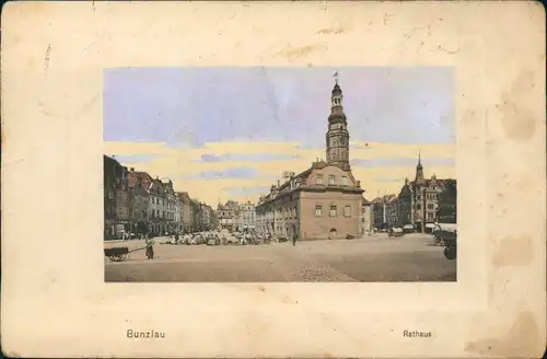 Postcard Bunzlau Bolesławiec Rathaus, Marktplatz 1911 Passepartout