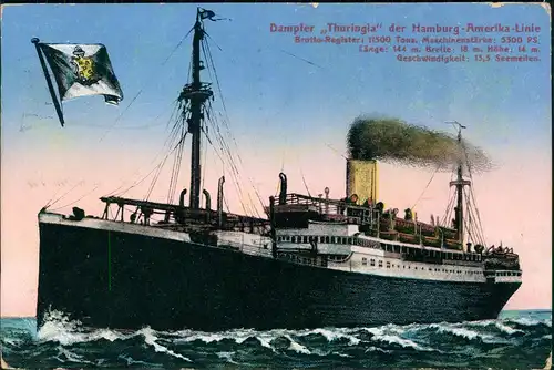 Ansichtskarte  Schiff Dampfer THURINGIA der Hamburg-Amerika-Linie 1927