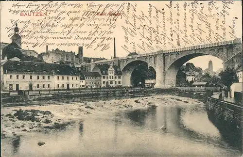 Ansichtskarte Bautzen Budyšin Neue Brücke 1909
